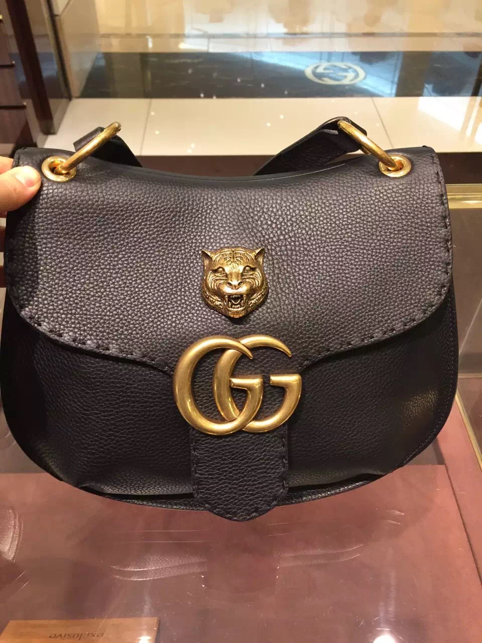 Real Gucci GG Marmont Leather Shoulder Bag 409154 Black